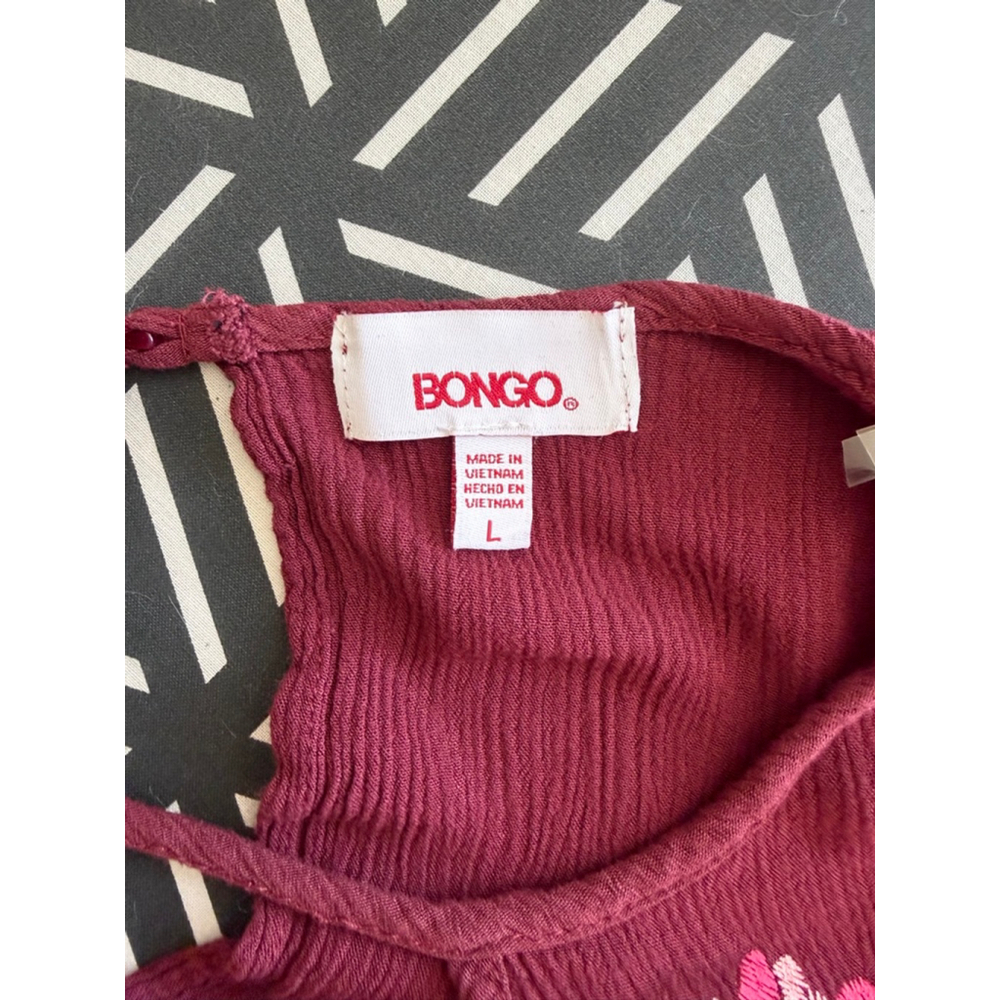 Juniors Bongo‎ Burgundy Floral Embroidered Tunic Top L - Picture 6 of 6